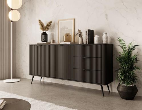 Meubella Dressoir zwart 3 lades 163 cm, Huis en Inrichting, Kasten | Dressoirs, 25 tot 50 cm, Nieuw, 150 tot 200 cm, Verzenden
