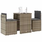 vidaXL 3-delige Bistroset met kussens poly rattan grijs, Tuin en Terras, Verzenden, Nieuw