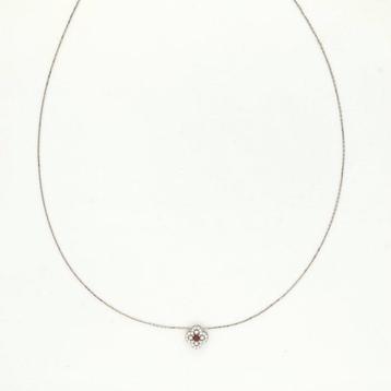 Collier - 18 carats Or blanc - 0.11ct. tw. Rubis - Diamant beschikbaar voor biedingen