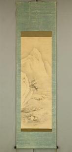 Winter Mountains Landscapes Man Fishing in Snow with Box -