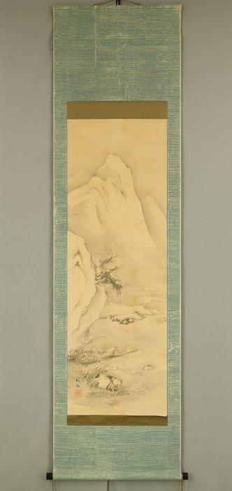 Winter Mountains Landscapes Man Fishing in Snow with Box -, Antiek en Kunst, Antiek | Overige Antiek