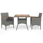vidaXL 3-delige Tuinset poly rattan en acaciahout grijs, Verzenden, Tuinset