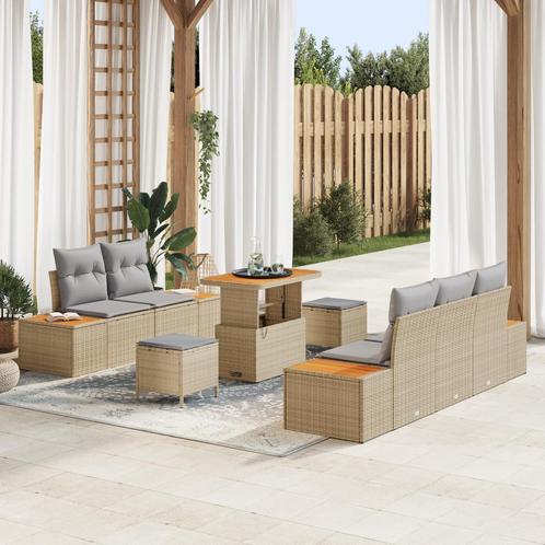 vidaXL 8-delige tuinset met kussens - Beige Poly Riet en, Tuin en Terras, Tuinsets en Loungesets, Nieuw, Verzenden