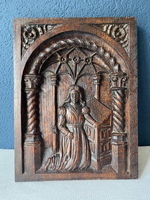Relief, Gotisch houtsnijwerk - 36.8 cm - Chêne, Antiek en Kunst, Kunst | Niet-Westerse kunst