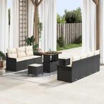 vidaXL Tuinbank Set met kussen 10 pcs Zwart poly rattan, Tuin en Terras, Verzenden, Nieuw