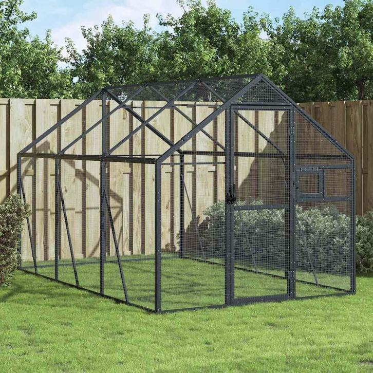 vidaXL Volière 1,79x3x1,85 m aluminium antracietkleurig, Dieren en Toebehoren, Vogels | Toebehoren, Nieuw, Verzenden