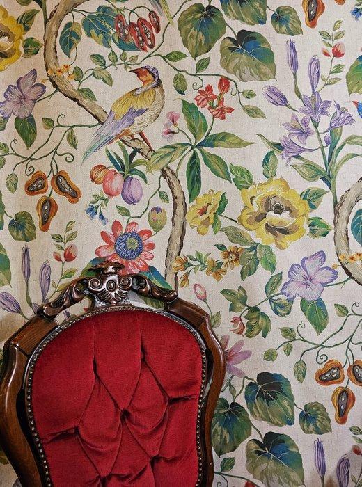 300x280cm! Exclusieve stof Art Nouveau met aquarelpapegaaien, Antiquités & Art, Tapis & Textile