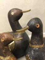 sculptuur, ANTIEKE EENDEN FAMILIE - 120 mm - Been, Hout,