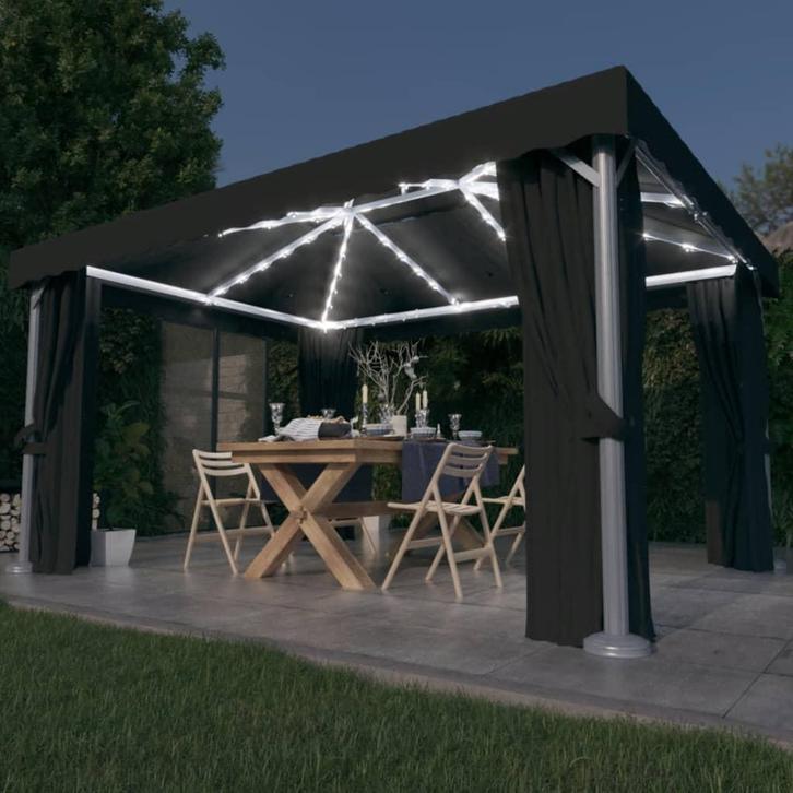 vidaXL Prieel met gordijn en LED-lichtslinger 4x3 m, Tuin en Terras, Partytenten, Nieuw, Verzenden