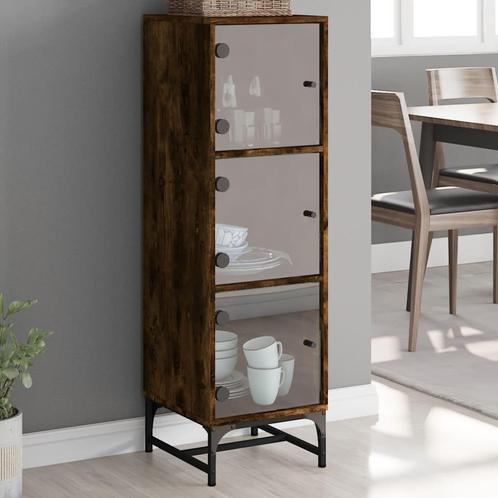 vidaXL Buffet avec portes en verre chêne fumé 35x37x120, Maison & Meubles, Armoires | Dressoirs, Neuf, Envoi