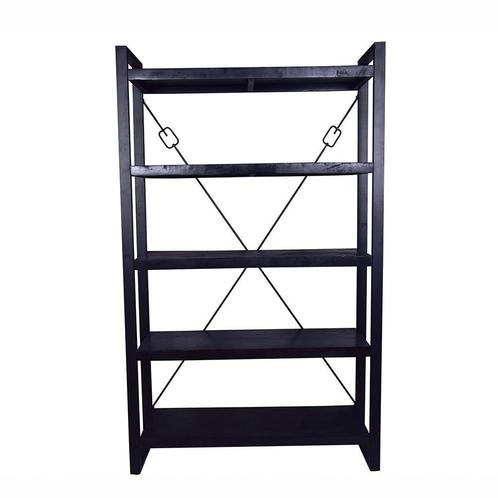 Boekenkast Mangohout Britt 120 Zwart, Huis en Inrichting, Kasten | Boekenkasten, 25 tot 50 cm, Nieuw, Overige houtsoorten, 200 cm of meer