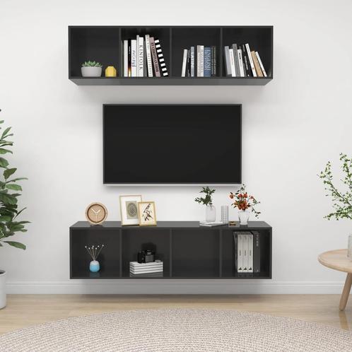 vidaXL Tv-wandmeubelen 2 st bewerkt hout hoogglans grijs, Huis en Inrichting, Kasten |Televisiemeubels, Nieuw, Verzenden