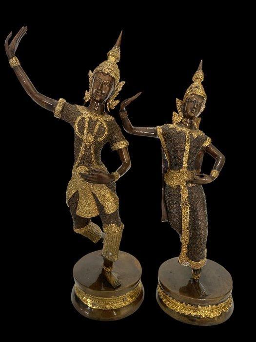 Beeldje - Set tempeldanseressen (2) - Verguld brons, Antiek en Kunst, Kunst | Niet-Westerse kunst