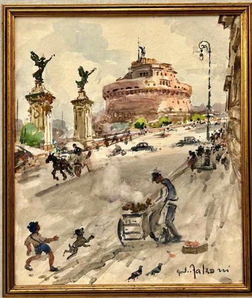 Giulio Falzoni (1900-1979) - Castel Sant’Angelo, Antiek en Kunst, Kunst | Schilderijen | Klassiek