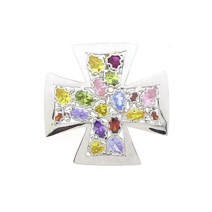 Witgouden hanger Maltezer kruis met mix van edelstenen, Bijoux, Sacs & Beauté, Bracelets à breloques, Enlèvement ou Envoi