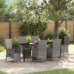 vidaXL Tuin Eettafel Set met kussen 7 pcs Grijs poly rattan, Tuin en Terras, Verzenden, Nieuw