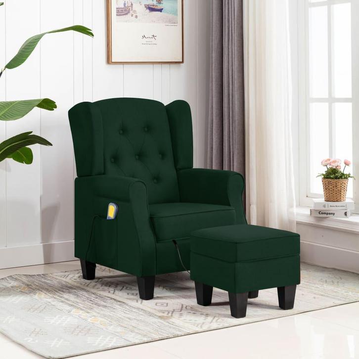 vidaXL Massagestoel met voetenbankje stof donkergroen, Huis en Inrichting, Stoelen, Nieuw, Verzenden
