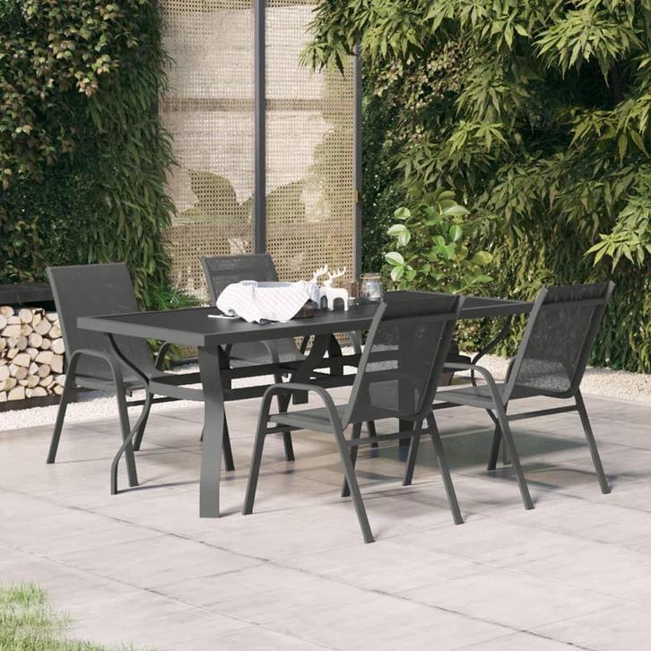 vidaXL 5-delige Tuinset grijs en zwart, Tuin en Terras, Tuinsets en Loungesets, Tuinset, Nieuw, Verzenden
