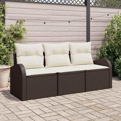 vidaXL Tuinbank Set met kussen 3 pcs Bruin Poly rattan, Tuin en Terras, Tuinsets en Loungesets, Nieuw, Verzenden