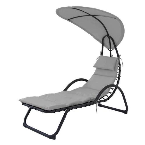 Ligstoel tuin - met zonnescherm - 189 x 73 cm - grijs, Tuin en Terras, Ligbedden, Nieuw, Ophalen of Verzenden