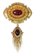Broche - 14 karaat Geel goud - Granaat, Antiek 1870, Handtassen en Accessoires, Antieke sieraden