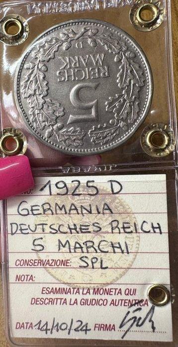 Duitsland, Weimar Republiek 5 Reichsmark 1925 D beschikbaar voor biedingen