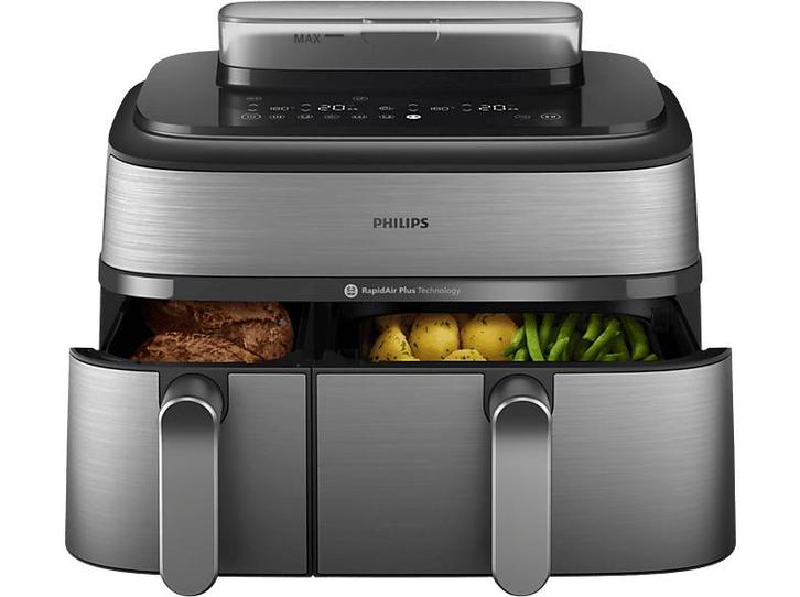 Philips -   Airfryer Met Stoomfunctie Zilver - Zwart, Elektronische apparatuur, Airfryers, Airfryer, Nieuw, 1500 gram of meer