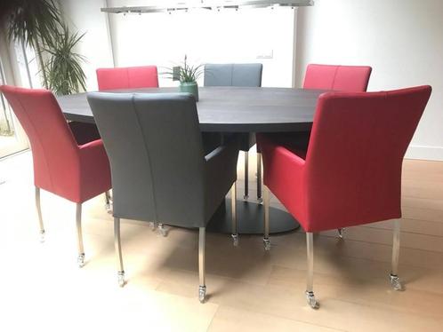Set van 6 leren eetkamerstoelen met wieltjes en armleuning -, Huis en Inrichting, Stoelen, Overige kleuren, Nieuw, Leer, Ophalen of Verzenden