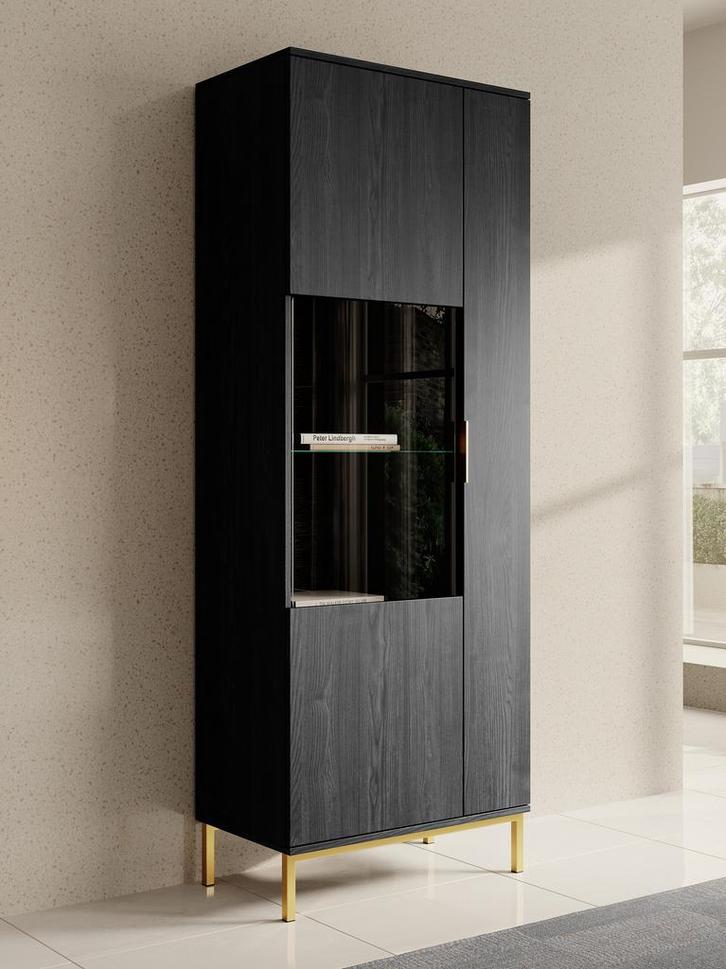 Meubella | vitrinekast zwart goud 70x41x140 hotelchique, Huis en Inrichting, Kasten | Vitrinekasten, 25 tot 50 cm, Nieuw, 50 tot 100 cm