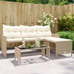 vidaXL Tuinbank met tafel en kussens L-vormig poly rattan, Tuin en Terras, Verzenden, Nieuw