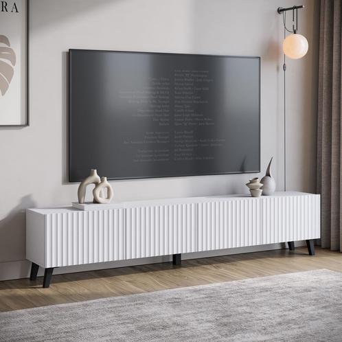 Meubella | TV-Meubel wit 190cm | Latten kleppen TV kast, Huis en Inrichting, Kasten |Televisiemeubels, 25 tot 50 cm, Nieuw, 150 tot 200 cm