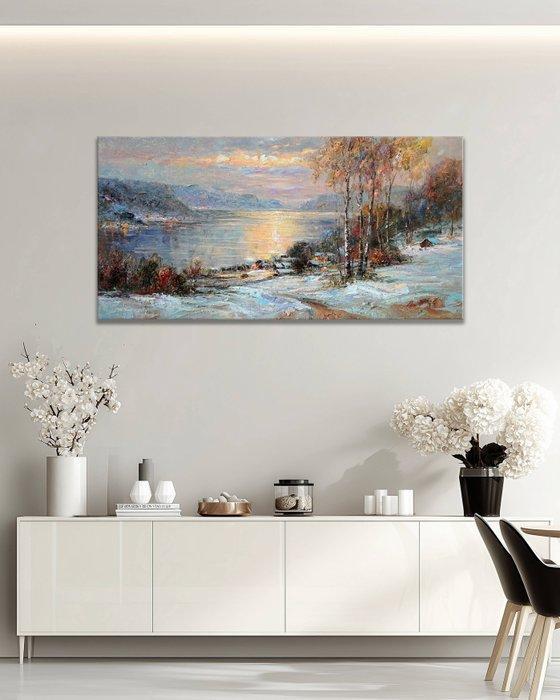 StefanoArt - Winter Lake Glow, Antiek en Kunst, Kunst | Schilderijen | Modern