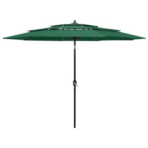 vidaXL Parasol 3-laags met aluminium paal 3 m groen, Tuin en Terras, Parasols, Nieuw, Verzenden
