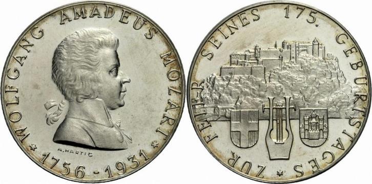 Österreich Medaille 1931 zilver Hartig Wolfgang Amadeus M.., Postzegels en Munten, Penningen en Medailles, Verzenden