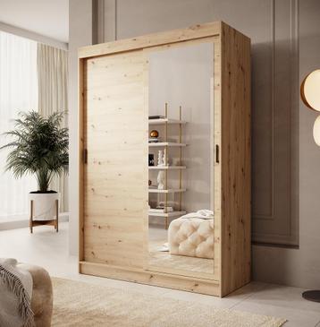 Kledingkast eiken - 150cm spiegel - Kleerkast schuifdeuren, Huis en Inrichting, Verzenden, Nieuw