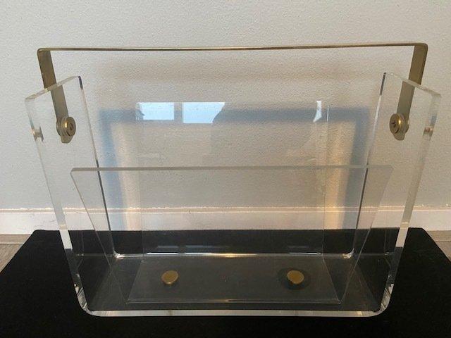 Tijdschriftenhouder - lucite en messing - Frankrijk - David, Huis en Inrichting, Overige Huis en Inrichting