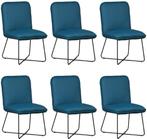 Set van 6 Blauwe leren industriële design eetkamerstoelen -, Nieuw, Vijf, Zes of meer stoelen, Modern, Leer