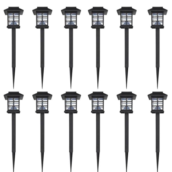 vidaXL 12-delige LED-tuinverlichtingsset solar met pin, Tuin en Terras, Buitenverlichting, Nieuw, Verzenden