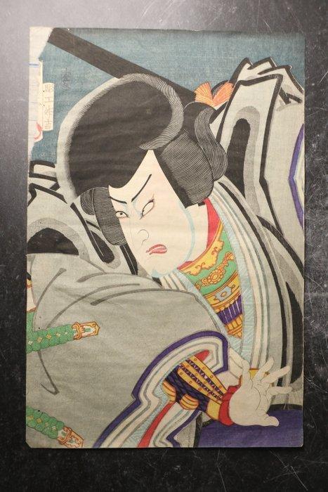 Kabuki-acteur in Aragoto-rol - Portret van een woeste, Antiquités & Art, Antiquités | Autres Antiquités