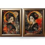 Ksavera - Japanese geisha DS0700 - diptych in gold frame, Huis en Inrichting, Nieuw