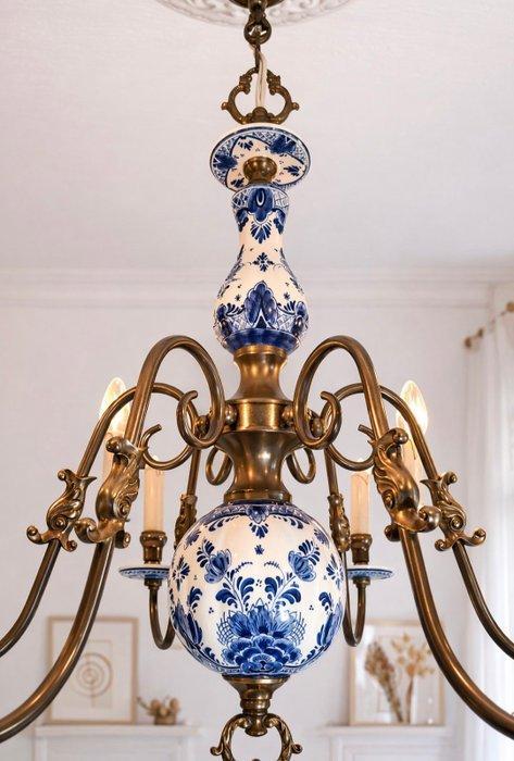 Lustre - Porcelaine - cuivre - Bleu Delft et blanc, Antiquités & Art, Curiosités & Brocante