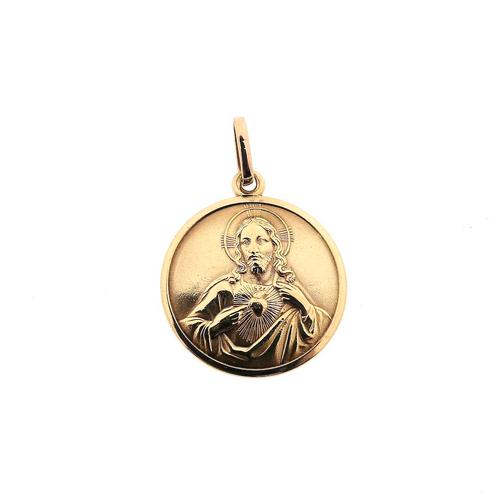 18 Krt. Gouden hanger van Christus op een munt, Handtassen en Accessoires, Bedels, Gebruikt, Overige merken, Goud, Ophalen of Verzenden