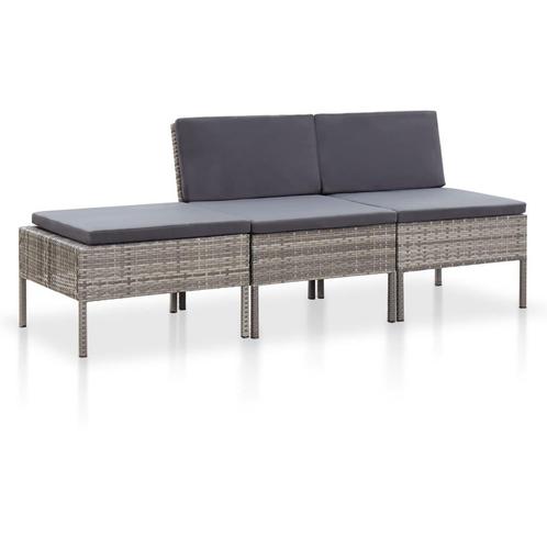 vidaXL 3-delige Loungeset met kussens poly rattan grijs, Tuin en Terras, Tuinsets en Loungesets, Loungeset, Nieuw, Verzenden