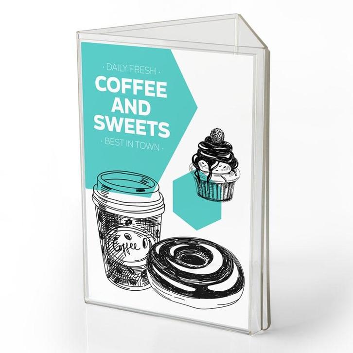 Menuhouder Driehoek 3x A6 Staand, Zakelijke goederen, Horeca | Meubilair en Inrichting, Verzenden