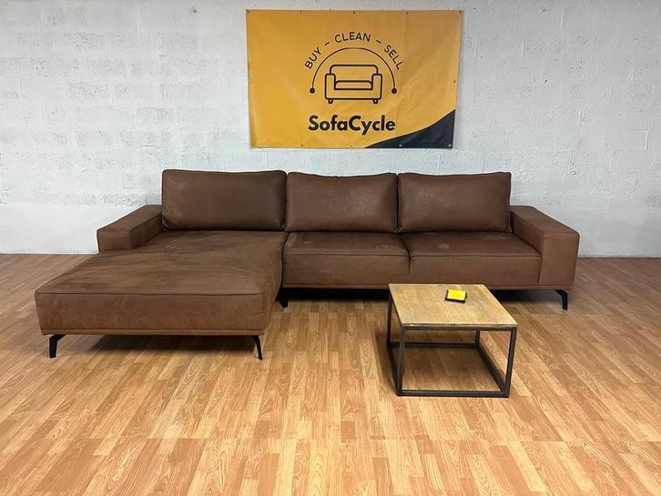 SofaCycle- Cognac 4-zit met chaise longue– warme en stijlvol, Huis en Inrichting, Zetels | Zetels en Chaises Longues, Nieuw, Ophalen of Verzenden