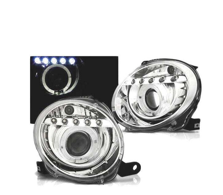 PHARES POUR FIAT 500 07- ANGEL EYES LED CHROMÉ, Autos : Pièces & Accessoires, Éclairage, Envoi