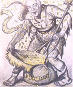 Colijn(?) met een bedelzak op spotprent (lijst optie), Verzenden