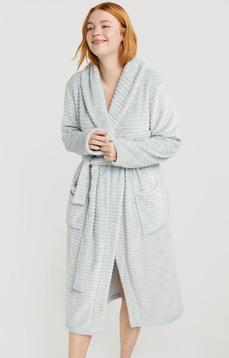 HEMA Dames Badjas Lang Fleece Grijs