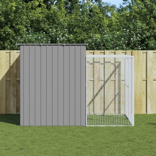 vidaXL Hondenhok met ren 214x253x181 cm staal lichtgrijs, Dieren en Toebehoren, Hondenhokken, Nieuw, Verzenden