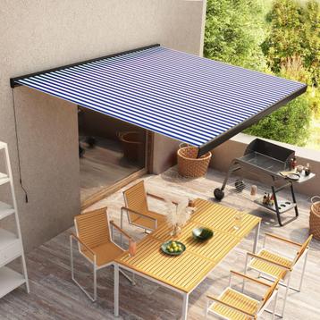 vidaXL Luifel handmatig 350x250 cm blauw en wit, Tuin en Terras, Zonneschermen, Verzenden, Nieuw